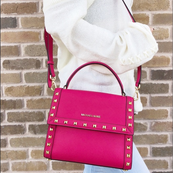 NWT Michael Kors Stud Medium Satchel Ultra Pink - Picture 2 of 8